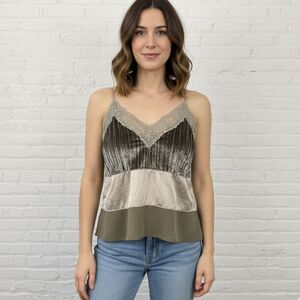 Zara Lace Trim Satin Camisole Brown Beige Size M